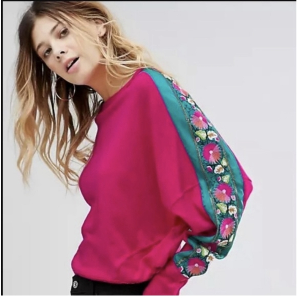 Free People WE THE FREE Embroidered Knit Longsleeve Sweater Top